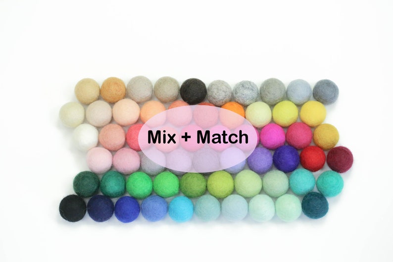 Felt Balls Rainbow Pack Sizes 1.0 cm, 1.5 cm, 2.0 cm, 2.5 cm, 3.0 cm, 4.0 cm Mix and Match or PICK your color image 1