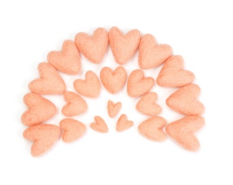 Corazones de fieltro color melocotón / Mini corazones de fieltro / Mini corazones de lana / Corazones de San Valentín / Regalo de San Valentín / Decoración de San Valentín / Fieltro de lana / Forma de fieltro