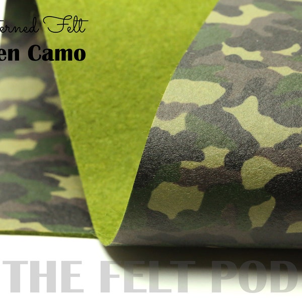 Patterned Felt -GREEN CAMO Felt  - Wool Felt