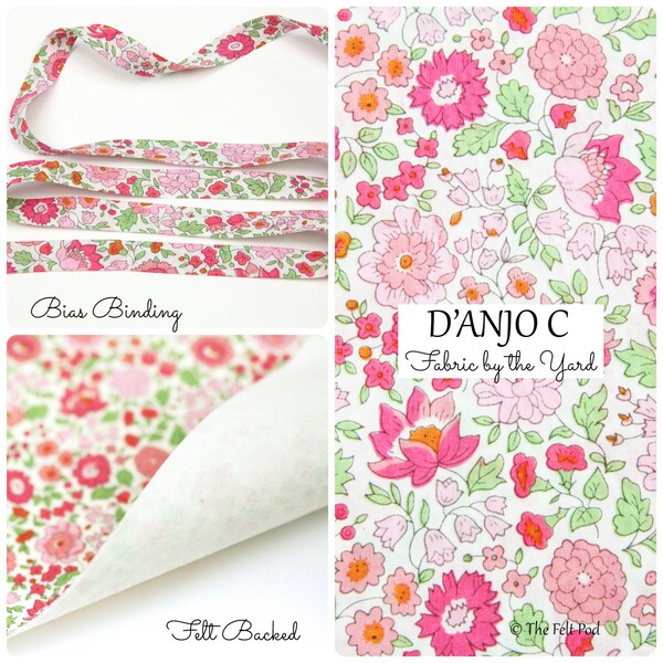 Liberty of London Tana Lawn Fabric D'ANJO C Pink // Liberty Bias Binding // Liberty of London Bias Tape // Fabric Felt // Felt Backed Fabric