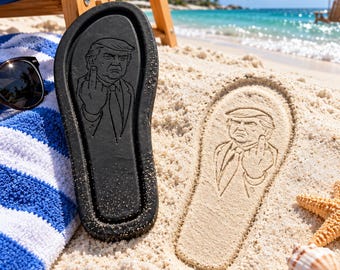 Personalized Funny Trump Caricature Flip-Flops, Sand Imprint Beach Sandals, Political Humor Gift