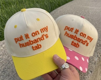 Put It On My Husband's Tab Hat, Custom Couple Trucker Cap, Engagement Gift