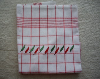 Towel- tea towel- embroidered with chili peppers