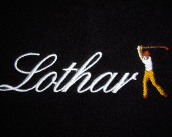 Golf towel embroidered with name and motif