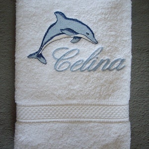 Towel embroidered with name and dolphin image 2