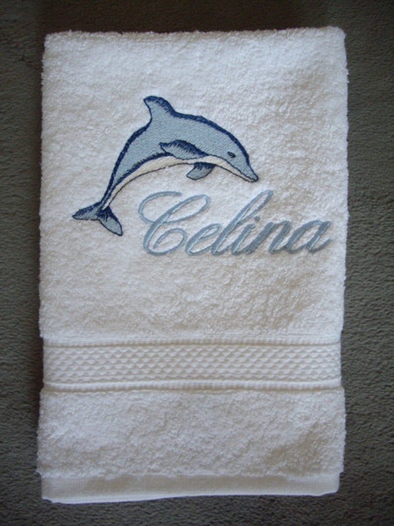 Towel embroidered with name and dolphin image 2