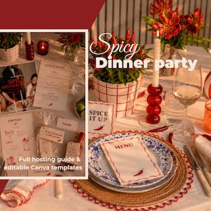 Dinner Party Kit | Styling Guide + 17 Editable Canva Templates, 2 Style Sets | Spicy