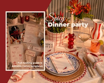 Dinner Party Kit | Styling Guide + 17 Editable Canva Templates, 2 Style Sets | Spicy
