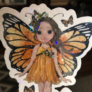 Fairy holographic vinyl sticker. Fantasy fairytale art, waterproof, Fairy Butterfly sticker