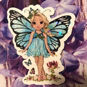 Fairy holographic vinyl sticker. Fantasy fairytale art, waterproof, Fairy Butterfly Sticker