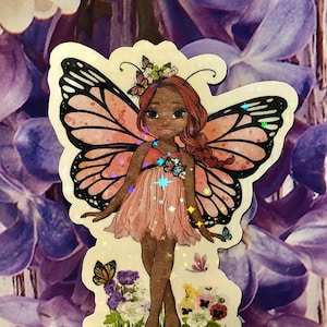 Fairy holographic vinyl sticker. Fantasy fairytale art, waterproof, Fairy Butterfly sticker