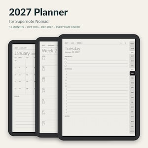 Supernote Nomad Planner 2027, Hyperlinked Daily Weekly Monthly Planner PDF, Supernote A6 X2 Template, Oct 2026 - Dec 2027, Minimalist