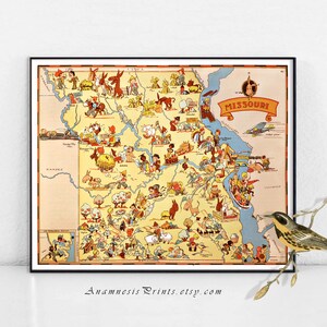 MISSOURI MAP PRINT - vintage pictorial map to frame - gift idea - illustrated by Ruth Taylor White - vintage map art home decor - wall art