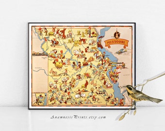 MISSOURI MAP PRINT - vintage pictorial map to frame - gift idea - illustrated by Ruth Taylor White - vintage map art home decor - wall art