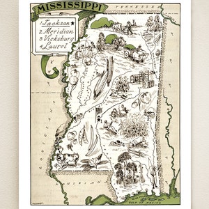 MISSISSIPPI MAP PRINT framable vintage picture map print size & color choices personalize it map art gift perfect for many occasions image 2