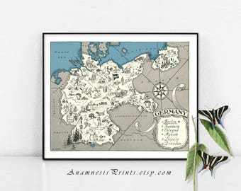 Map of Germany, German map, personalized map, wedding gift, gift for him, vintage map of Germany, map home decor, wall decor map, map art