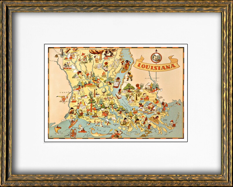 LOUISIANA MAP PRINT Vintage Pictorial Map Illustrated by - Etsy