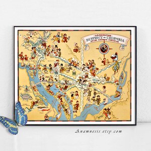 WASHINGTON DC kaart afdrukken-Vintage district van Columbia 1930 's fotokaart aan frame-district of Columbia kaart-Vintage Home & Office decor