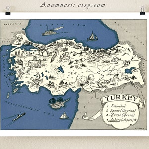 TURKEY MAP PRINT charming vintage picture map of Turkey lovely map print to frame size and color choices personalize it image 1