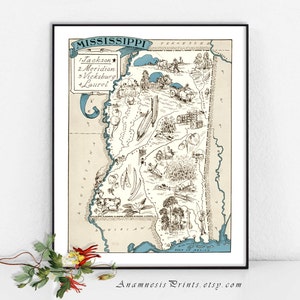 MISSISSIPPI MAP PRINT framable vintage picture map print size & color choices personalize it map art gift perfect for many occasions image 1