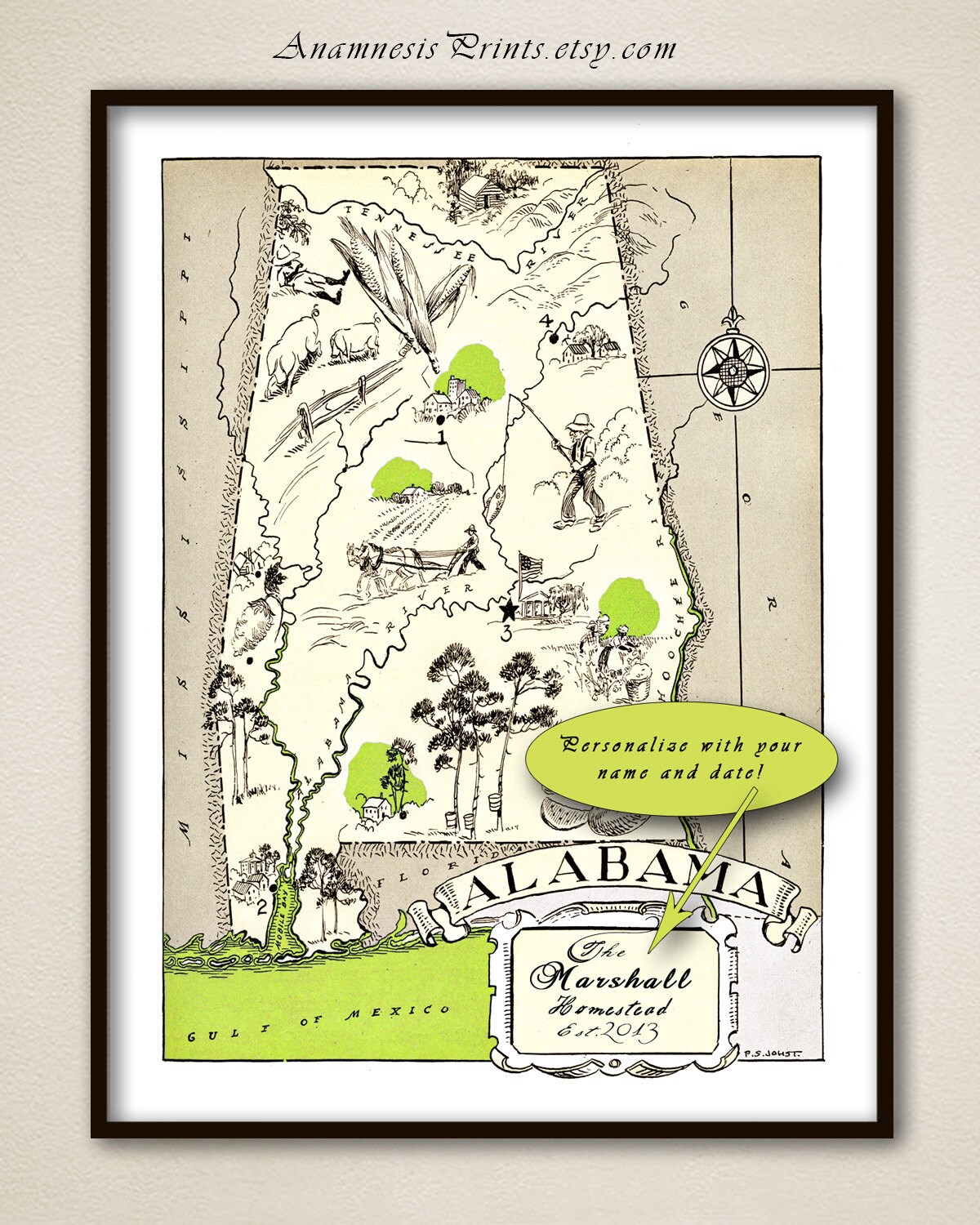 FLORIDA MAP PRINT Home Decor Map Personalize It Vintage - Etsy