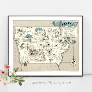 IOWA MAP Druck - Größe & Farbwahl - personalisieren Sie es - framable Karte Kunst - perfekte Vintage Karte Geschenk für viele Gelegenheiten - Wand-Dekor