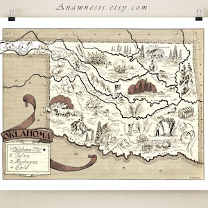 OKLAHOMA MAP Print - Größe & Farbwahl - kann personalisiert werden - schöne Karte Drucken für viele Geschenk-Gelegenheiten - framable Vintage Kunst-Wand-Dekor