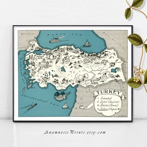 TURKEY MAP PRINT charming vintage picture map of Turkey lovely map print to frame size and color choices personalize it image 2