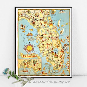 FLORIDA kaart afdrukken-kaart Art Print naar frame-perfecte Inwijdingsfeest of huwelijksgeschenk-drie maten beschikbaar-Fun Vintage Home decor
