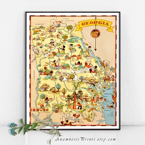GEORGIA MAP PRINT - vintage pictorial map of Georgia - gift idea for many occasions - vintage wall decor - illustrated by Ruth Taylor White