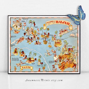 HAWAII MAP Druck - Vintage bildliche Karte von Hawaii - Territorium von Hawaii - Samoa - illustriert von Ruth Taylor White - Strand Haus Wandkunst