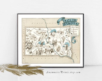 SOUTH DAKOTA MAP Vintage Picture Map Print Gift Idea | Etsy