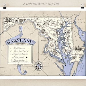 MARYLAND MAP PRINT - shown in bluebell color - may be personalized - housewarming or wedding gift idea - picture map - wall decor print