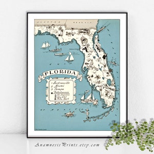 FLORIDA MAP PRINT, home decor map, personalize it, vintage coastal map, wedding or housewarming gift, beach house art print, nursery map
