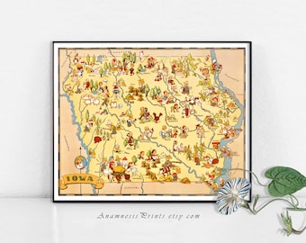 IOWA MAP PRINT - vintage 1930's picture map to frame - perfect housewarming or wedding gift - three sizes available - fun vintage home decor