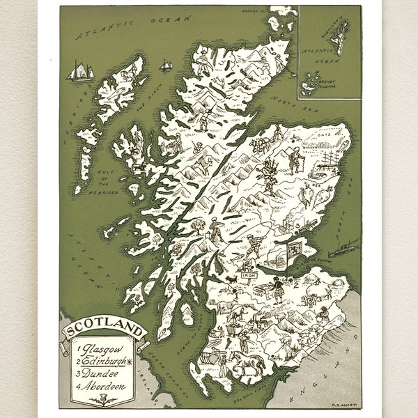 Sepia Map of Scotland - Etsy