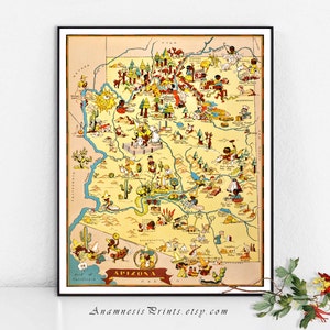 ARIZONA MAP PRINT - mapa de imagen vintage para enmarcar - perfecto recalentamiento de la casa o regalo de boda - tres tamaños disponibles - divertido arte de pared vintage