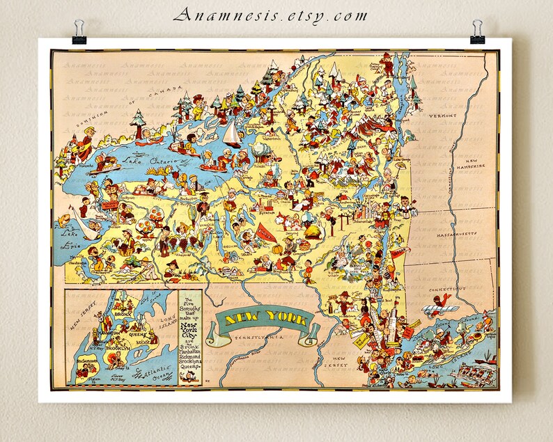new-york-map-art-print-vintage-1930-s-picture-map-to-etsy