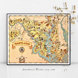 MARYLAND MAP Print - Vintage Bild karte zum Rahmen - Housewarming- oder Hochzeitsgeschenk - illustriert von Ruth Taylor white - Vintage Wohnkultur