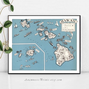 HAWAII MAP Print - Größe & Farbe Auswahl - personalisieren Sie es - Spaß Vintage Karte zu Rahmen - perfektes Geschenk für viele Gelegenheiten - Hawaii Wohnkultur
