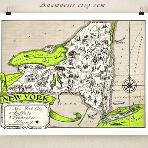 NEW YORK MAP - Vintage Bild Karte drucken - Größe und Farbwahl - personalisieren Sie es - schönes Geschenk für viele Gelegenheiten - perfekte Hochzeitsgeschenk