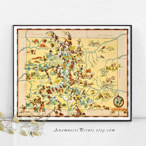 COLORADO MAP PRINT - vintage 1930&#39;s picture map to frame - perfect housewarming or wedding gift - fun vintage home decor
