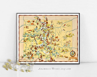 COLORADO MAP PRINT - vintage 1930's picture map to frame - perfect housewarming or wedding gift - fun vintage home decor