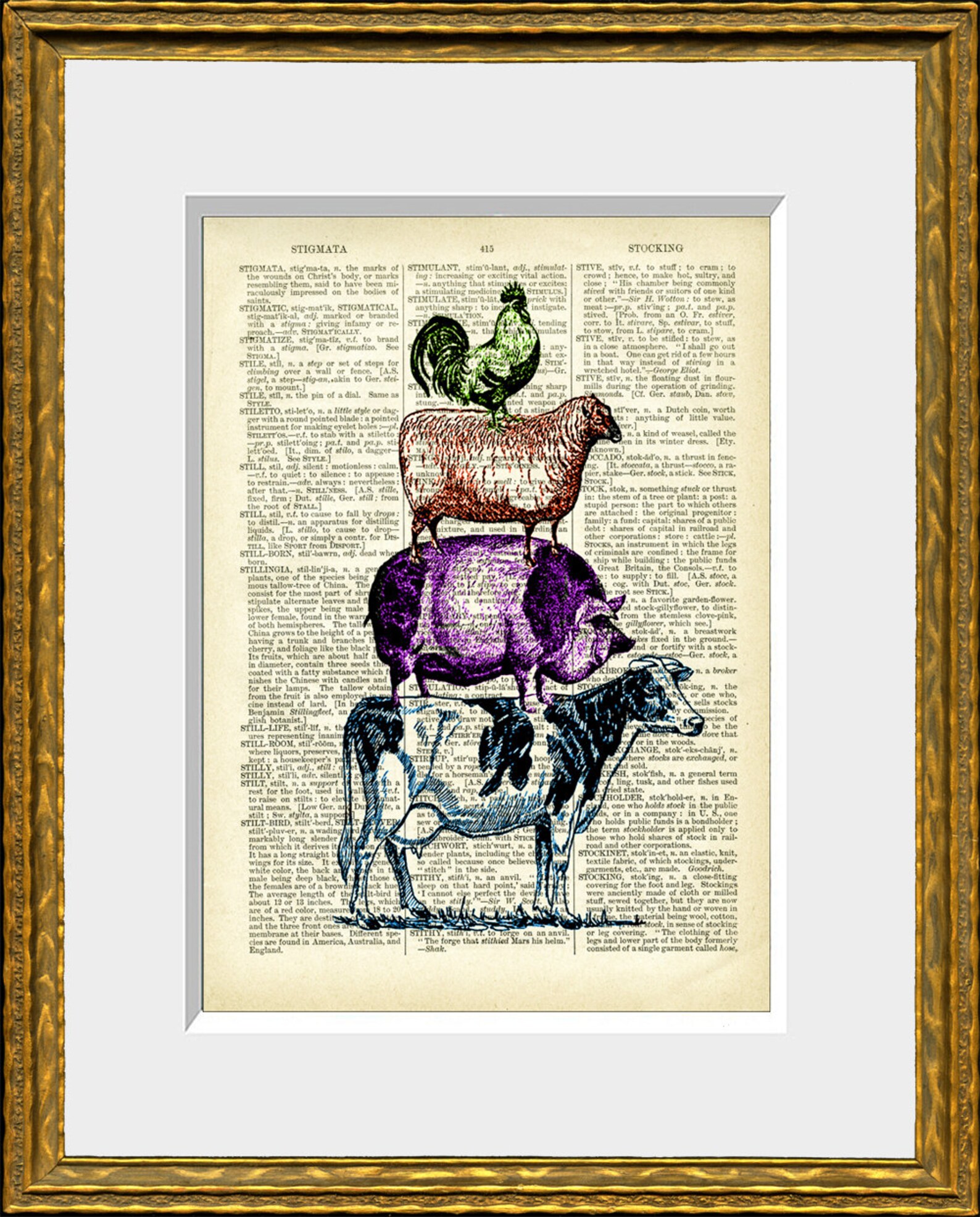 Dictionary Page Art Print Stack of Farm Animals Print FARM Etsy