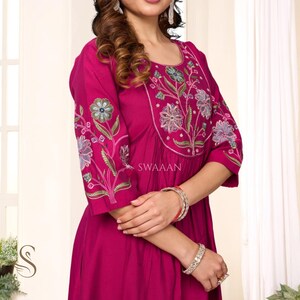 Embroidered Roman Silk Anarkali Suit Set, Chanderi Silk Dupatta, Wedding Wear