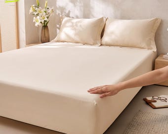 Egyptian Cotton Fitted Sheet, 12 Inch Deep Pocket Bedsheets, Solid Color Soft Cotton Bedding, Custom Size for Twin Full Queen King Bed Sizes
