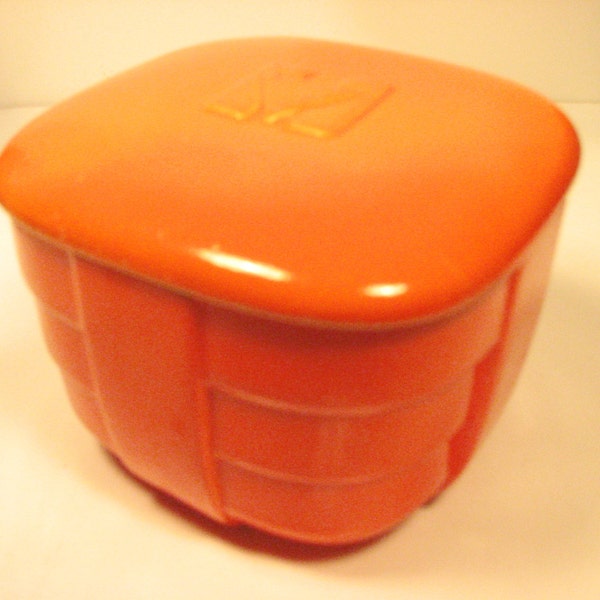 Very Deco and Very Orange Hall China 4" Square Leftover Refrigerator Ware made for Hotpoint