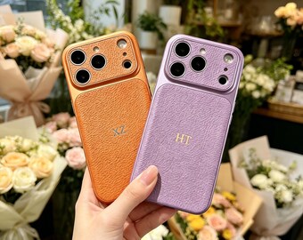 Funda para teléfono con textura granulada personalizada / Funda para teléfono con nombre personalizado / Accesorio para teléfono con marco para cámara grande