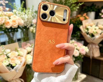 Funda para teléfono con textura de piel de oveja grabada a medida, funda protectora para iPhone con monograma personalizado, regalo para ella.