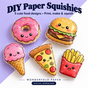 Manualidades con papel blando, plantillas de papel blando, kit de manualidades imprimibles en PNG de comida rápida kawaii para niños